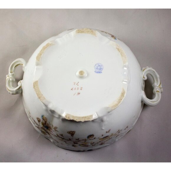 Antique LS&S Carlsbad Austria Vegetable Dish 7.5" Brown/Blue Flowers 1895-1917 - Picture 13 of 15